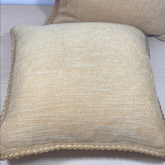 Golden Tan Tweed Accent Pillows with Stitched Jute Trim - Picture 3 of 7